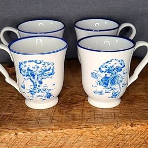 the Pooh Blue Toile Dinnerware Cups 4 Pcs Stoneware Handle Mug